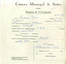 Registo de velocípede de marca L.R.S., com o nº 8954, em nome de Joaquim Maria, morador em Mucifal.