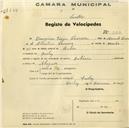 Registo de velocípede de marca Ibérica, com o nº 550, em nome de Francisco Viegas Carreira, morador em Queluz.