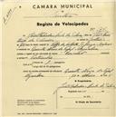 Registo de velocípede com o nº 1741, em nome de João Heliodoro Silveira, morador em Quinta Nova do Tojal, Agualva.