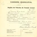 Registo de um veiculo de duas rodas tirado por um animal de espécie asinina destinado a transporte de mercadorias em nome de Francisco Ramos Duarte, morador na Várzea de Sintra.