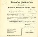 Registo de um veiculo de duas rodas tirado por um animal de espécie asinina destinado a transporte de mercadorias em nome de Inácio Pereira, morador na Quinta da Fonte Nova em Rio de Mouro.