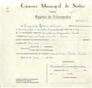 Registo de velocípede com o nº 8858, em nome de Emanuel Graça Franco, morador em Casa da Pena, Linhó.