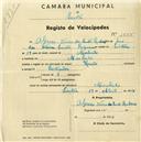 Registo de velocípede de marca União, com o nº 1555, em nome de Alfredo Vieira dos Santos Ribeiro, morador em Morelinho.