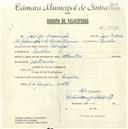 Registo de velocípede de marca Atlantic, com o nº 5516, em nome de José da Assunção, morador em Queluz.