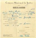 Registo de velocípede de marca Reinold, com o nº 7289, em nome de António Sebastião, morador em Lameiras.