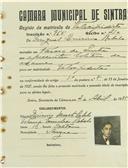 Registo de matricula de velocipedista em nome de Miguel Quirino Rebelo, morador na Várzea de Sintra, com o nº de inscrição 955.