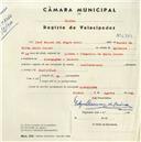 Registo de velocípede com o nº 4784, em nome de José Manuel del Negro Abril, morador em Almoçageme.
