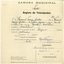 Registo de velocípede com o nº 69, em nome de Manuel Tomás, morador em Morelena.