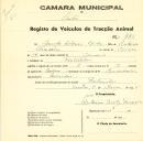 Registo de um veiculo de duas rodas tirado por dois animais de espécie bovina destinado a transporte de mercadorias em nome de Gonçalo António Bicho, morador em Fontanelas.