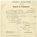 Registo de velocípede de marca B. S. A., com o nº 2368, em nome de Domingos Simões, morador em Maceira.