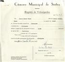 Registo de velocípede de marca Sachs, com o nº 9388, em nome de Inácio Manuel Nunes, morador em Almoçageme.