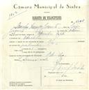 Registo de velocípede com o nº 5604, em nome de Amadeu Domingos Jacinto, morador em Odrinhas.