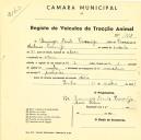 Registo de um veiculo de duas rodas tirado por um animal de espécie cavalar destinado a transporte de mercadorias em nome de Domingos Bento Cascareijo, morador na Azóia.