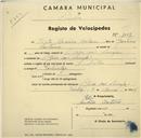 Registo de velocípede de marca Nubia, com o nº 1007, em nome de Vítor Maceira Caetano, morador em S. João das Lampas.