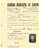 Registo de matricula de velocipedista em nome de Domingos António Antunes, morador em Sintra, com o nº de inscrição 2000.
