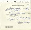 Registo de velocípede de marca Famel, com o nº 9035, em nome de Armando Gonçalves, morador em Sintra.