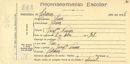 Recenseamento escolar de Luiz Nunes, filho de Joaquim Nunes, morador em Colares.