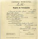 Registo de velocípede com o nº 1216, em nome de Armando da Silva Mendes, morador em Vila de Sintra.