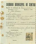 Registo de matricula de velocipedista em nome de José Inácio, morador em Albarraque, com o nº de inscrição 1020.