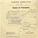 Registo de velocípede com o nº 1448, em nome de Carlos Ramiro Silveira Lourena, morador em Colares.