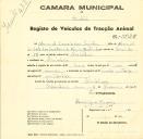 Registo de um veiculo de duas rodas tirado por um animal de espécie muar destinado a transporte de mercadorias em nome de Manuel Inácio dos Santos, morador em Odrinhas.