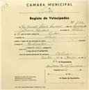 Registo de velocípede com o nº 1449, em nome de José Manuel Silveira Lourena, morador em Colares.