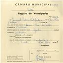Registo de velocípede de marca Aprilia, com o nº 4238, em nome de Juvenal Ribeiro Pinto Cardoso, morador em Fontanelas.