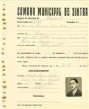 Registo de matricula de velocipedista em nome de Mário da Conceição Soares Ribeiro, morador em Sintra, com o nº de inscrição 2593.