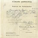 Registo de velocípede com o nº 4527, em nome de Domingos José Caetano, morador em Aldeia Galega.