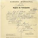 Registo de velocípede de marca Gazela, com o nº 2310, em nome de Jorge de Valladas, morador em Algueirão.