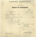 Registo de velocípede de marca L R. S., com o nº 106, em nome de Filipe Melo, morador em Belas.