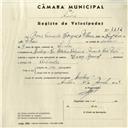 Registo de velocípede de marca Davy Special, com o nº 4282, em nome de Maria Fernanda Rodrigues de Vilhena, moradora em Rua Celestino Balsemão, Queluz.