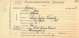 Recenseamento escolar de José Vicente, filho de Luiz Inácio Vicente, morador em Almoçageme.