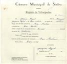 Registo de velocípede de marca Renault, com o nº 8720, em nome de Joaquim Miguel, morador em Mem Martins.