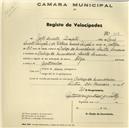 Registo de velocípede de marca Olga, com o nº 368, em nome de João Duarte Pimpão, morador em Cabeço da Moucheira, Santa Susana.