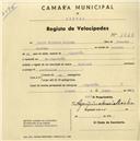 Registo de velocípede de marca Nacional, com o nº 1828, em nome de Artur Francisco Caetano, morador em Algueirão.