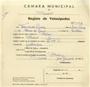 Registo de velocípede de marca L.R.S., com o nº 3352, em nome de Fernando Luís, morador em Belas.