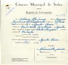 Registo de velocípede de marca Sachs, com o nº 8843, em nome de Arlindo da Silva Gameiro, morador em Agualva.