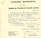 Registo de um veiculo de quatro rodas tirado por três animais de espécie muar destinado a transporte de mercadorias em nome de Eduardo Duarte Vida Larga, morador em Pero Pinheiro.