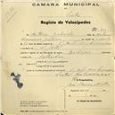 Registo de velocípede com o nº 613, em nome de António Galucho, morador em S. João das Lampas.