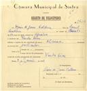 Registo de velocípede com o nº 7422, em nome de Mário de Jesus Caldeira, morador em Venda Seca.