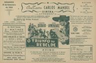 Programa do filme "O Triunfo do Rebelde" realizado por Emilio Fernandez com a participação de Paulette Goddard e Pedro Armendariz.