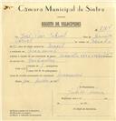 Registo de velocípede de marca Cuciolo, com o nº 7184, em nome de José Pais Cabral, morador em Massamá.