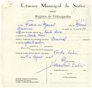 Registo de velocípede de marca Nacional, com o nº 9184, em nome de Francisco Manuel, morador em Venda Seca.