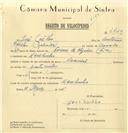 Registo de velocípede de marca Nacional, com o nº 7729, em nome de José Coelho, morador em Morelinho.