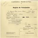 Registo de velocípede com o nº 1324, em nome de Manuel Antunes Penedo, morador em Montelavar.