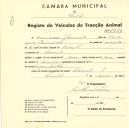 Registo de um veiculo de duas rodas tirado por um animal de espécie asinina destinado a transporte de mercadorias em nome de Francisco Raimundo, morador na Baratã.