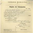 Registo de velocípede com o nº 3946, em nome de Eduardo Brito Mota, morador em Cacém de Cima.