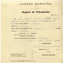 Registo de velocípede de marca Origan, com o nº 3021, em nome de José Augusto Duarte dos Santos, morador em Cabra Figa.