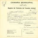 Registo de um veiculo de duas rodas tirado por um animal de espécie cavalar asinina a transporte de mercadorias em nome de Manuel Filipe, morador na Mouxeira.